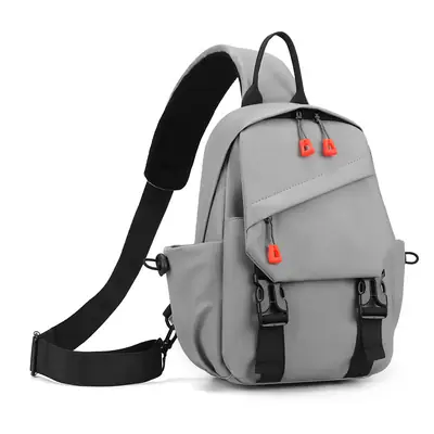 Men's Grey Shoulder Crossbody Backpack with Red Zippers