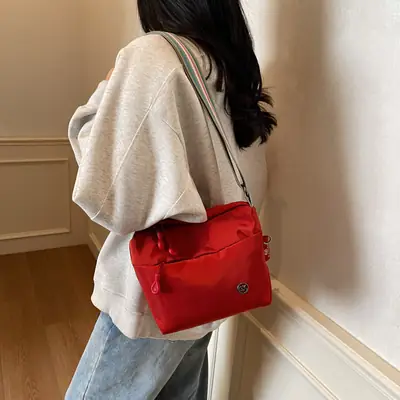 Red Nylon Crossbody Bag for Women Lightweight Commuter Mobile Bag