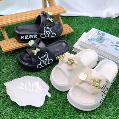 Women's White Bear Bow EVA Slippers Spring Summer