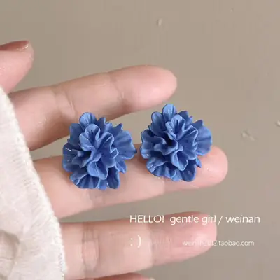 Blue 3D Pleated Flower Earrings for Women