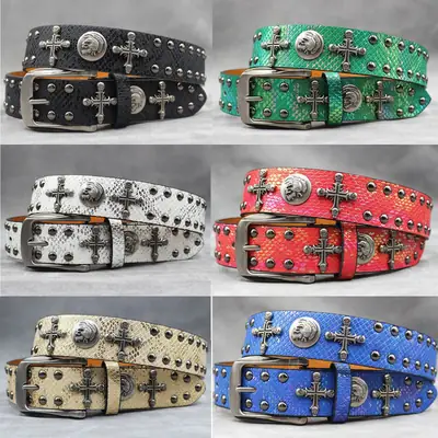 Black Cross Skull Rivet Belt for Men Women Wholesale