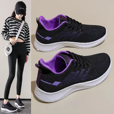 Women Fly Woven Mesh Casual Sneakers Black Purple
