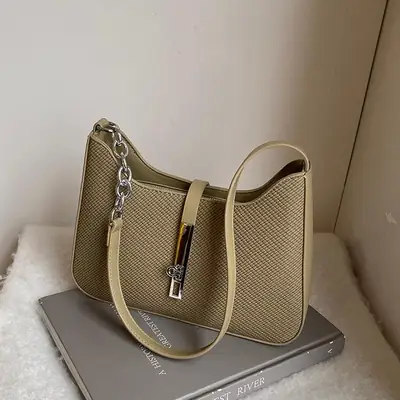 Black Textured Shoulder Bag with Chain Strap