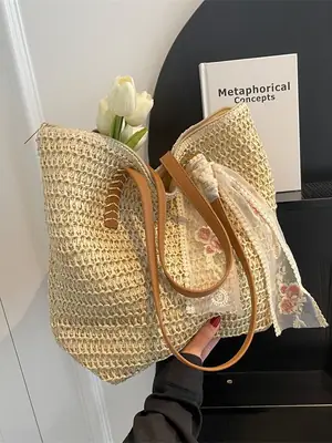 Women Straw Bag Large Capacity Shoulder Tote 2025