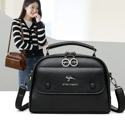 Black Lady's Shoulder Crossbody Bag with Logo
