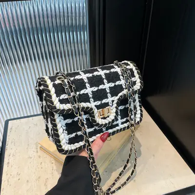 Western Style Women's Crossbody Bag Black White Check 2024