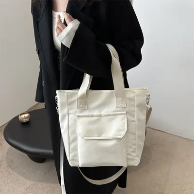 Women's White Canvas Shoulder Bag 2025 Spring