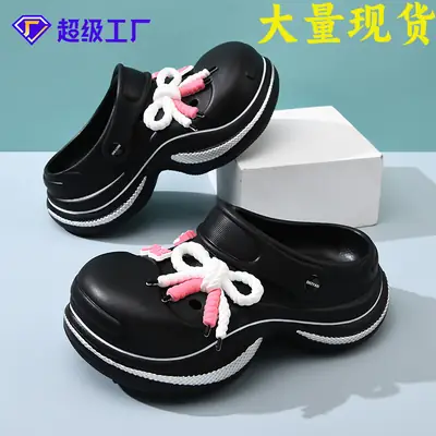 Black Cartoon Bow Women's Open Mop Shoes