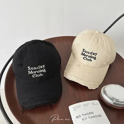 Sunday Morning Club Washed Cap Men Women Beige