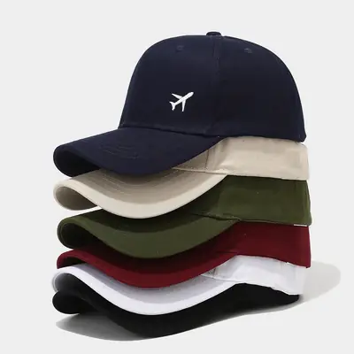 Men's Red Embroidered Baseball Cap with Airplane Logo