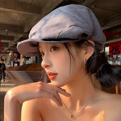 Women's Grey Pleated Beret Cap Spring Summer Wear