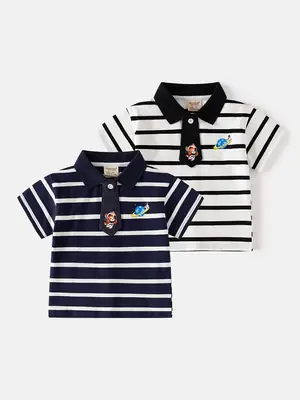 Boys Striped Polo Shirt 2025 Korean Summer