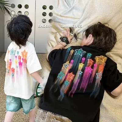 2025 Super Cool Boys T-Shirt Black 100% Cotton Summer