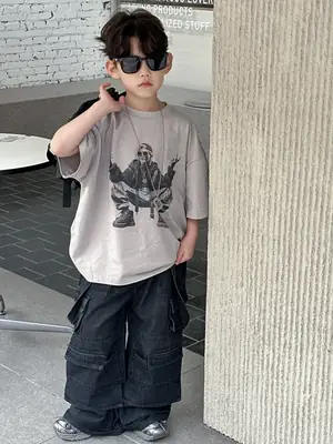 Kids Pure Cotton Graphic T-Shirt Summer Boys Loose Fit
