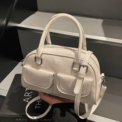 Women's Vintage Boston Style Shoulder Crossbody Bag Beige