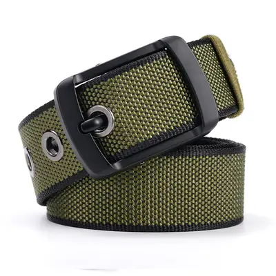 Rotating Pin Buckle Men's Belt Black Nylon Canvas Two Sided
