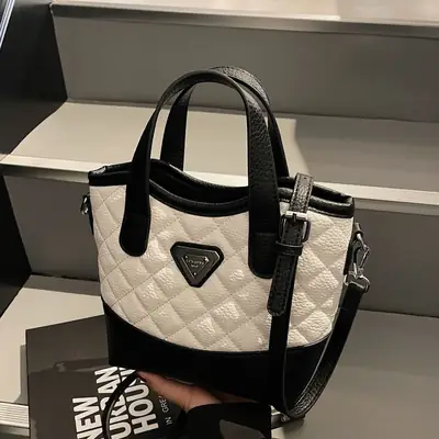 Prada Style Rhombic Bag Women Black White Shoulder Crossbody