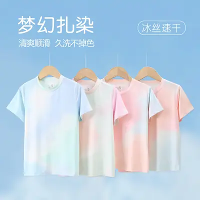 Girls Tie-dyed Cotton T-shirt Pink White Long Sleeve