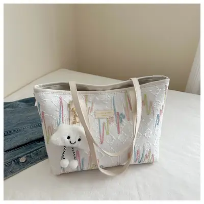 Women's Embroidered Striped Tote Bag Large Capacity 2024