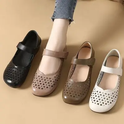White Velvet Lace-Up Mother's Shoes with Beef Sole