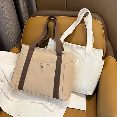 Women's Canvas Shoulder Bag Large Capacity Multi-Pocket