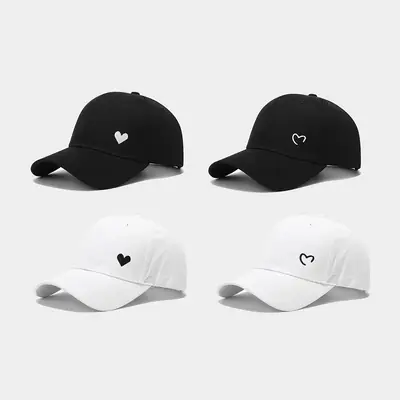 Women White Heart Cap Spring Summer Embroidered