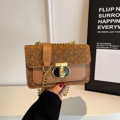 Women Vintage Chain Shoulder Bag Brown Gold 2025
