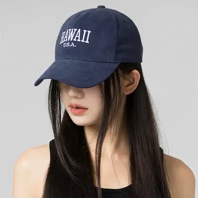 American Casual Navy Baseball Cap with "Hawaii U.S.A." Embroidery