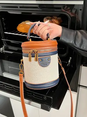 Orange Embroidered Crossbody Bucket Bag for Cooking