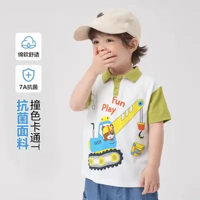 Boys' Cartoon Motorbike T-Shirt White Short Sleeve Summer
