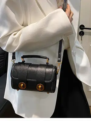 Black Leather Shoulder Crossbody Bag for Women Spring Summer 2026
