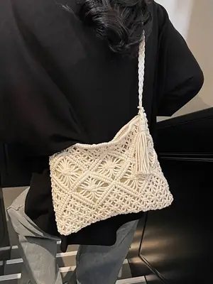 Black Woven Crossbody Tote Bag for Women 2025