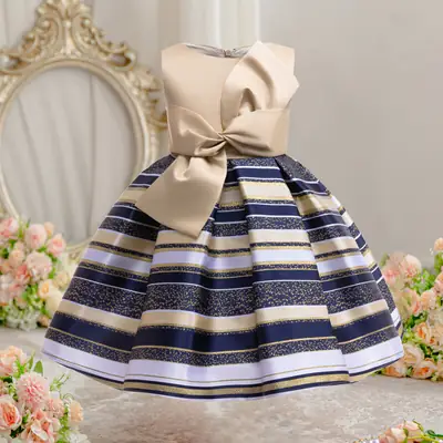 Girls Dress Maroon Bow Irregular Striped Princess Size