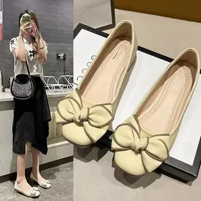 Women's Bow Shallow Mouth Slip-On Shoes White