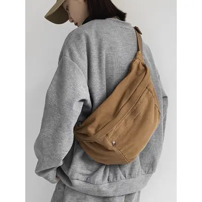 Men's Canvas Crossbody Bag Tan Large Capacity