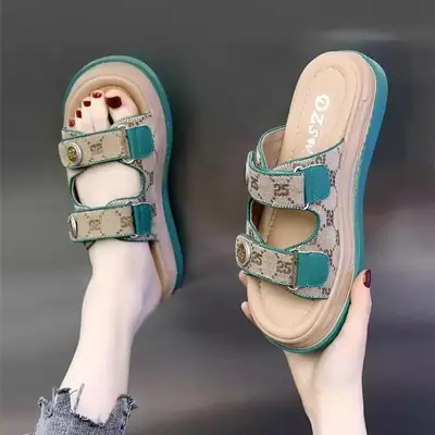 Slippers Women's Outer Wear Super Fire 2025 Summer New Thick Bottom Velcro Non-slip Beach Shoes with Skirt Sandals and Slippers