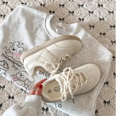 Women's White Retro Flat Sports Shoes All-Match