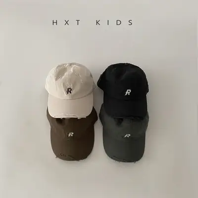 Kids R-Logo Cap Sunshade Hat Black White Brown