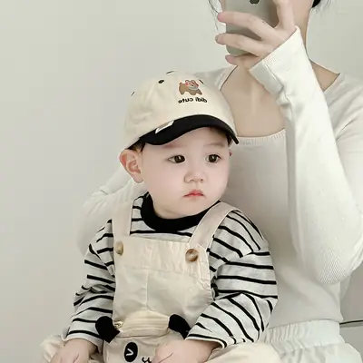 Baby Cap Beige Black Sunshade Cartoon Design