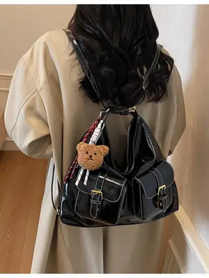 Black Crossbody Bag with Heart Charm for Women