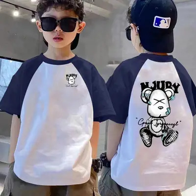 Boys Raglan Sleeve T-Shirt White Black Dragon Print