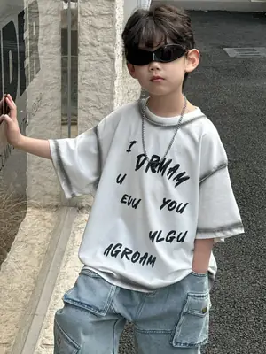 Boys T-Shirt 2025 Summer Korean Style Round Neck Pullovers