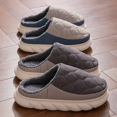 Cotton Slippers Men's Winter 2025 New Indoor Home Waterproof Non-slip Thick Bottom plus size Down Cotton Slippers Men's Outer Wear