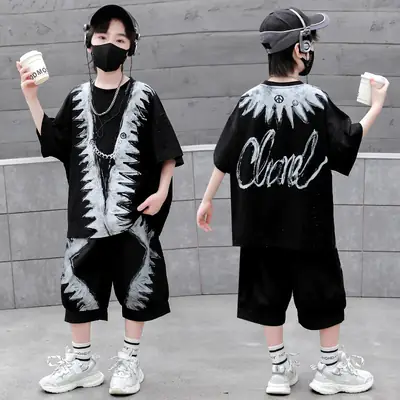 Boys Black Printed 2026 Summer Shorts T-Shirt Set