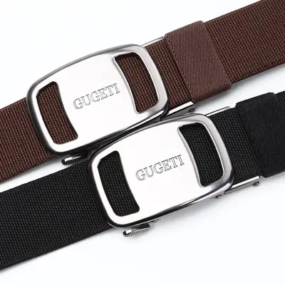 Men's Black Holeless Elastic Belt with Adjustable Buckle