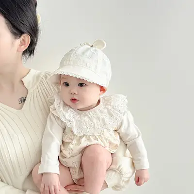 Baby's White Beanie Sunshade Cap for Girls