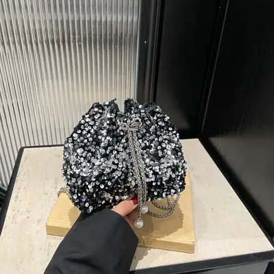2025 Korean Fashion Portable Sequined Bucket Bag