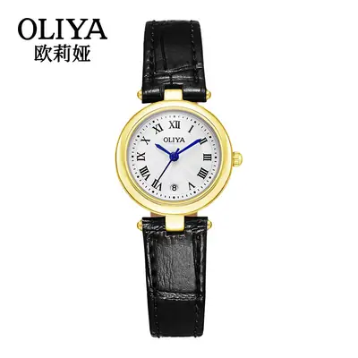 Women's Green Leather Watch with Gold Case