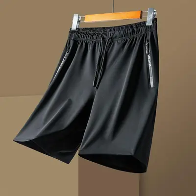 Men's Black Ice Silk Shorts Plus Size Loose Summer Wear