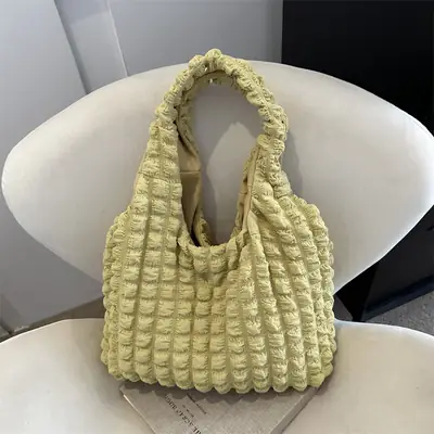 Pleated Bubble Bag Yellow Large Capacity